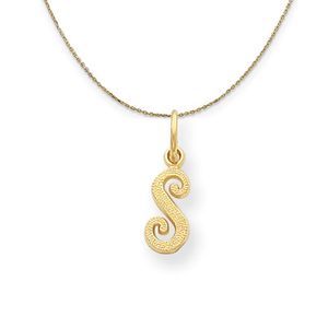 Sadie 14k Yellow Gold Satin Script Initial Necklace Letter S - 18 Inch